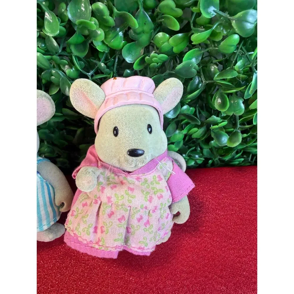 Lil Woodzeez Handydandy Mouse Family Lot 3 Flocked Mice Figures Miniature Toy